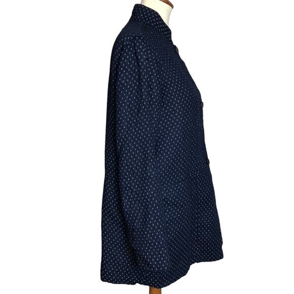Raquel Allegra Jaquard Navy Blue Diamond Print Buttoned Blazer Coat Jacket Small - Picture 7 of 16